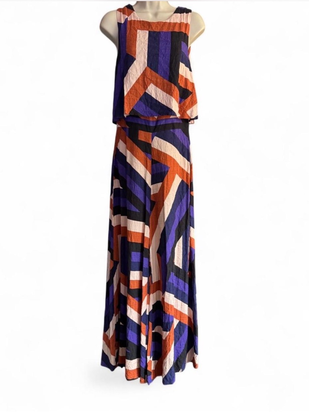 Mister Zimi Geometric Print Wide Leg Jumpsuit Size 6 Resort Vacation Palazzo